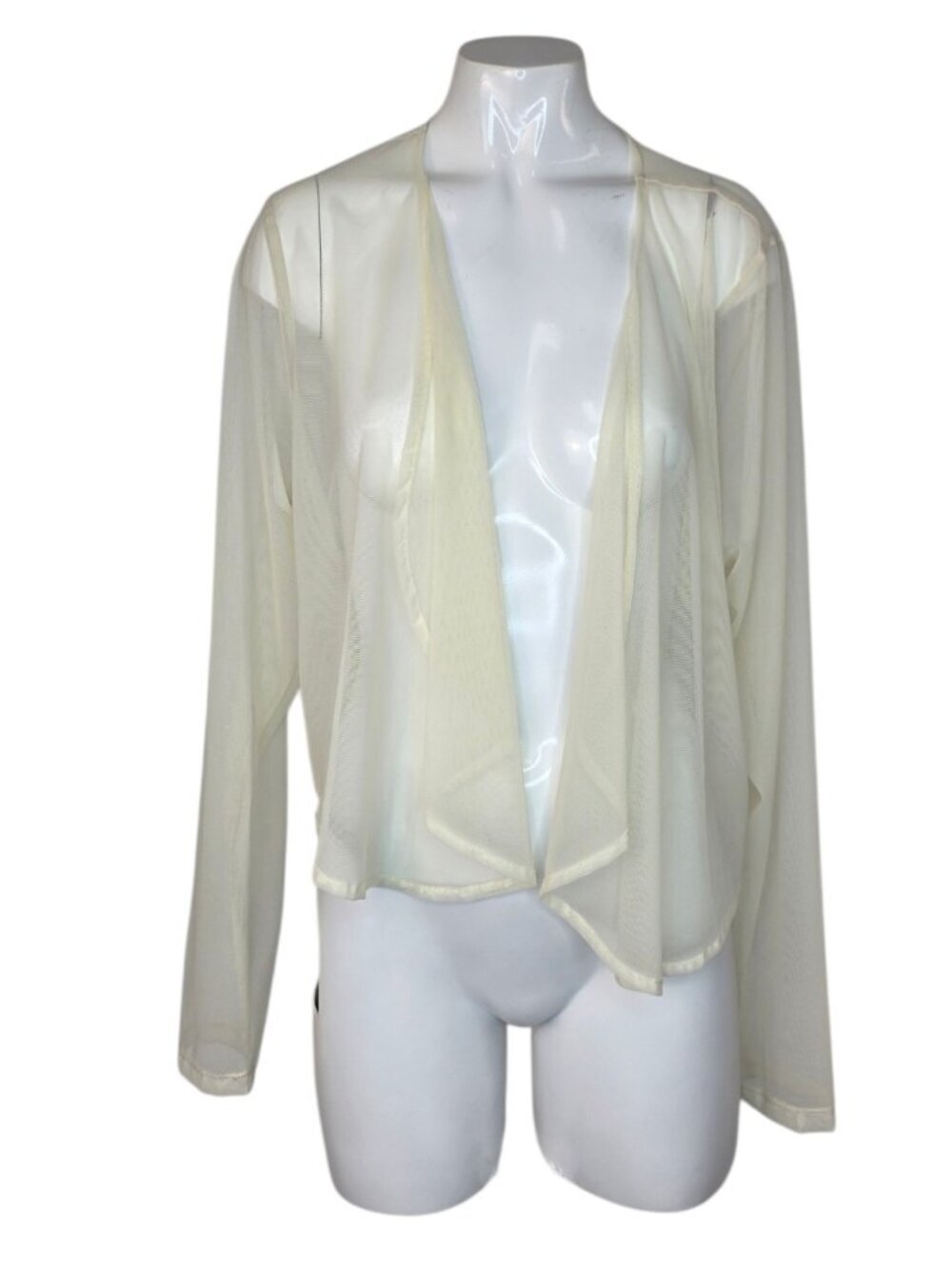 Sympli Long Sleeve Open Front Mesh Cardigan, Cream, One Size, Sheer